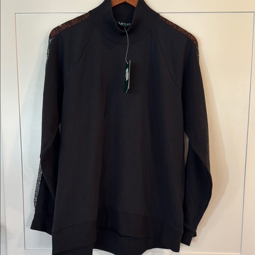 LAUREN -Black Sweatshirt with Lace Detail-XL